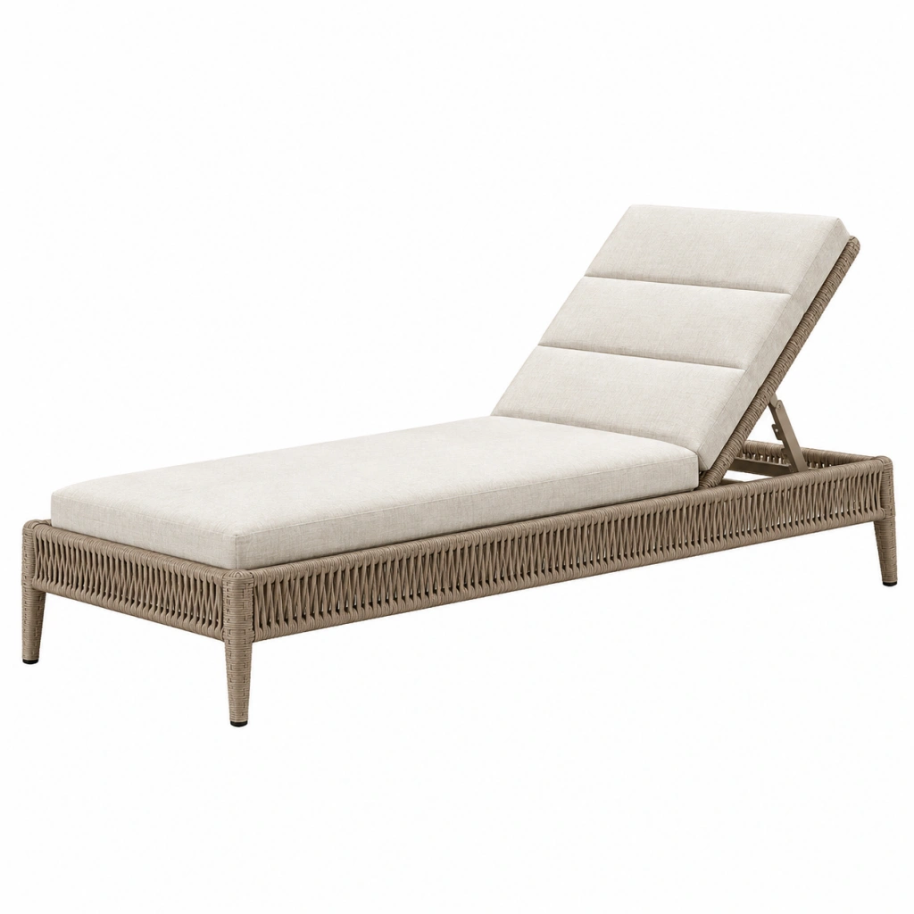 Lettino prendisole 200 x 70 cm in rattan sintetico beige con schienale reclinabile da esterno