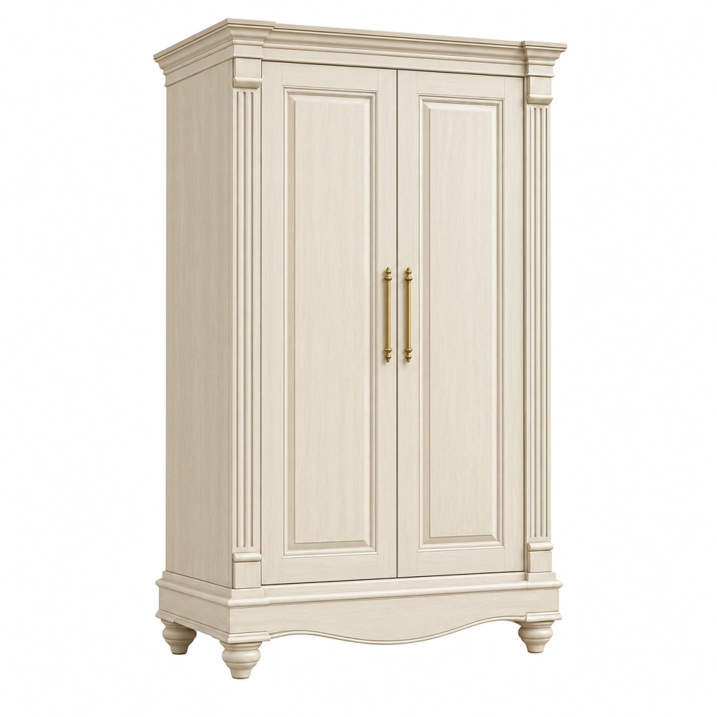 Armadio 110 x 60 x 200 cm in legno color avorio a 2 ante stile classico