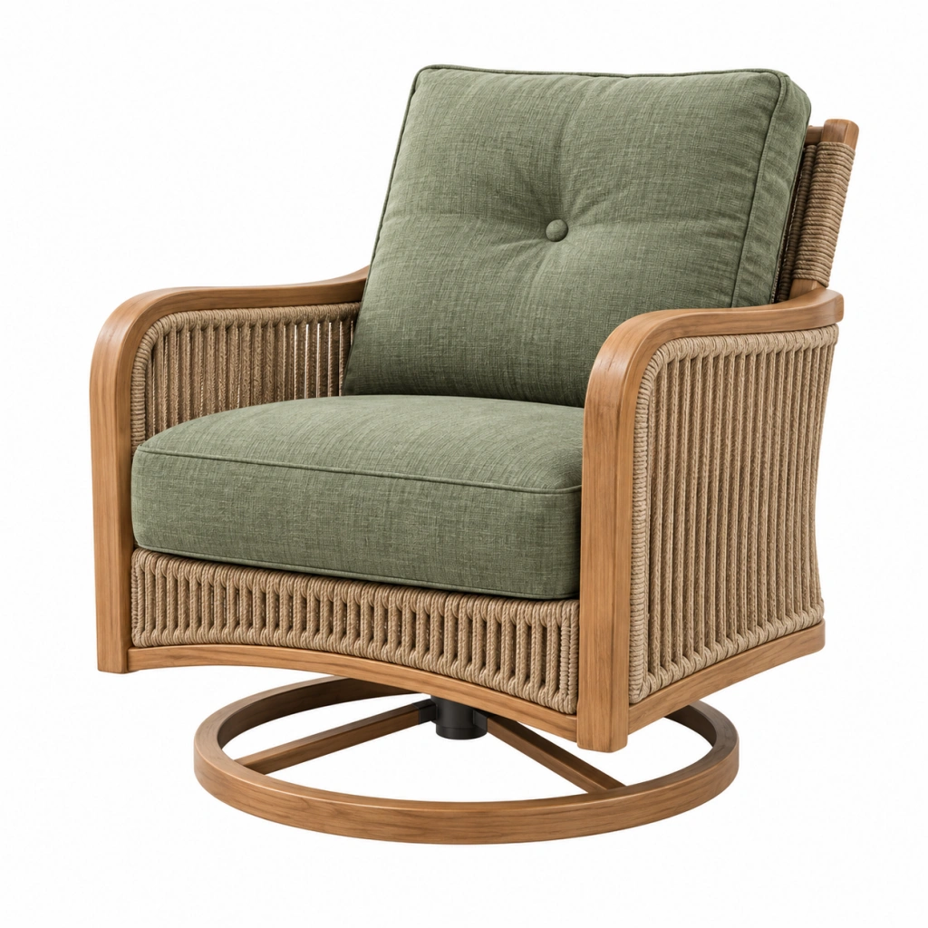 Poltrona girevole da esterno 82 x 85 x 90 cm in legno e corda verde stile naturale