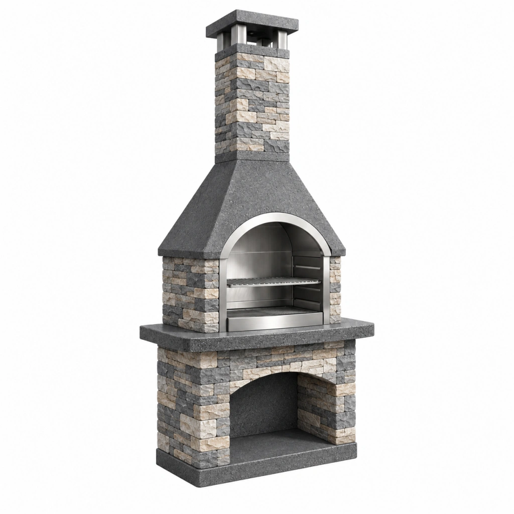 Barbecue da giardino 120 x 70 x 250 cm in pietra grigio/beige con griglia in acciaio inox