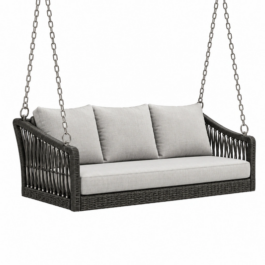 Divano sospeso da giardino 180 x 80 x 75 cm in rattan sintetico grigio con catene in metallo