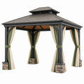 Gazebo da giardino 300 x 300 cm in metallo grigio con tende verde crema
