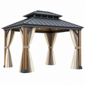 Gazebo da giardino 300 x 300 x 300 cm in metallo nero e marrone con tende laterali