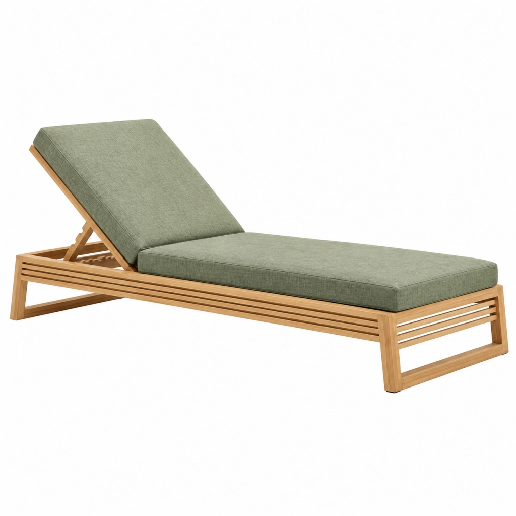 Lettino prendisole 200 x 70 cm in legno con cuscino verde - schienale regolabile da esterno