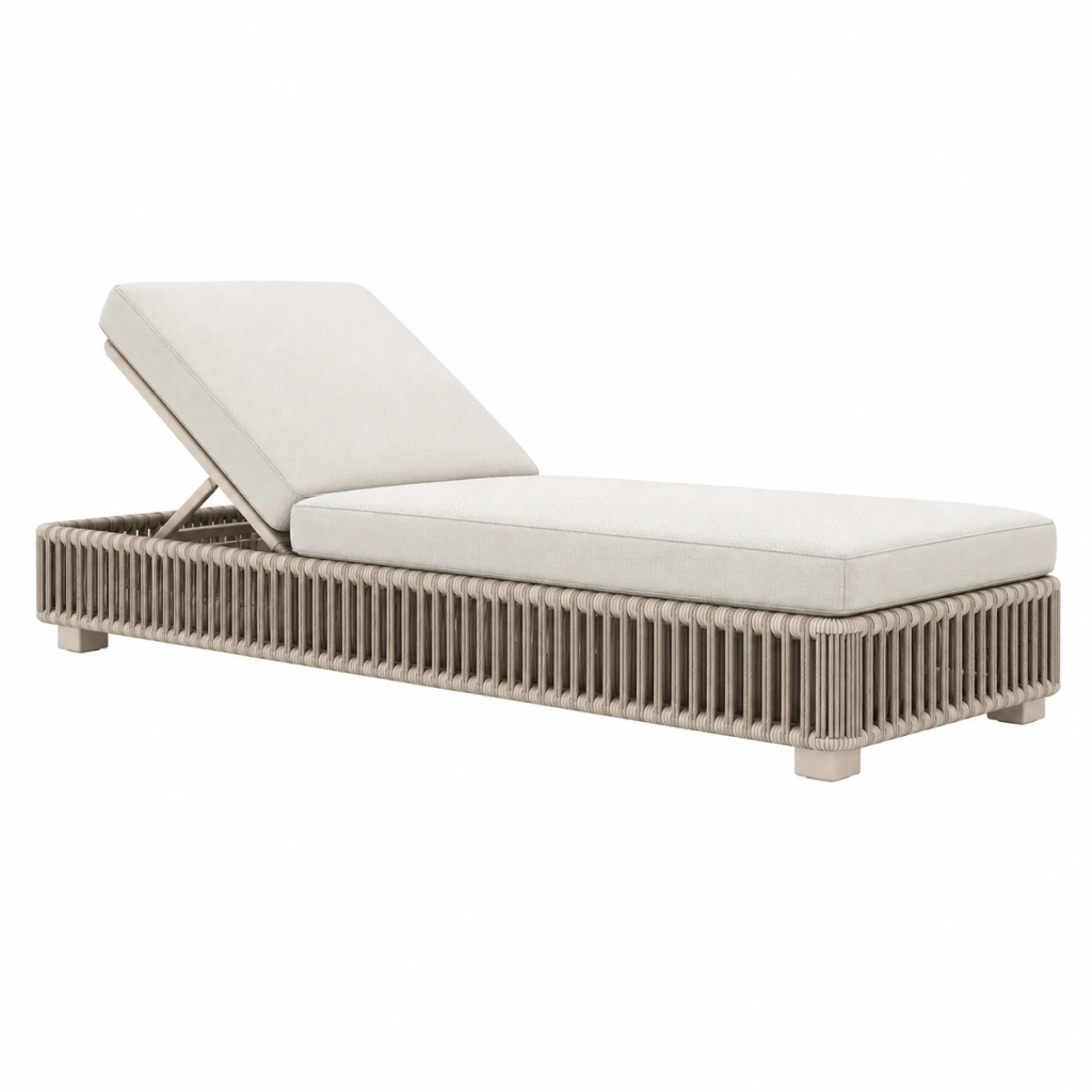 Lettino prendisole 200 x 75 cm in corda sintetica beige con schienale reclinabile per esterno