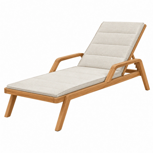 Lettino prendisole 200 x 70 cm in legno naturale e tessuto beige con schienale reclinabile
