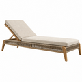 Lettino prendisole 200 x 70 cm in legno e corda beige con schienale regolabile da esterno