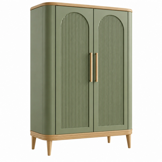 Armadio 100 x 50 x 180 cm in legno verde salvia con 2 ante a rilievo - contenitore moderno