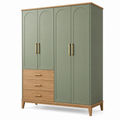 Armadio guardaroba 160 x 55 x 200 cm verde salvia e legno con 4 ante 3 cassetti stile moderno