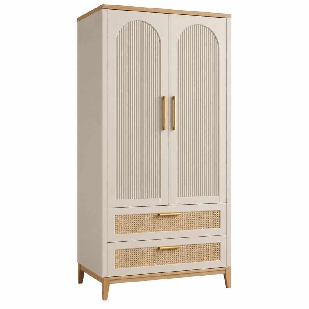 Armadio 90 x 45 x 180 cm in legno beige con 2 ante e 2 cassetti stile moderno