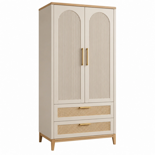 Armadio 90 x 45 x 180 cm in legno beige con 2 ante e 2 cassetti stile moderno