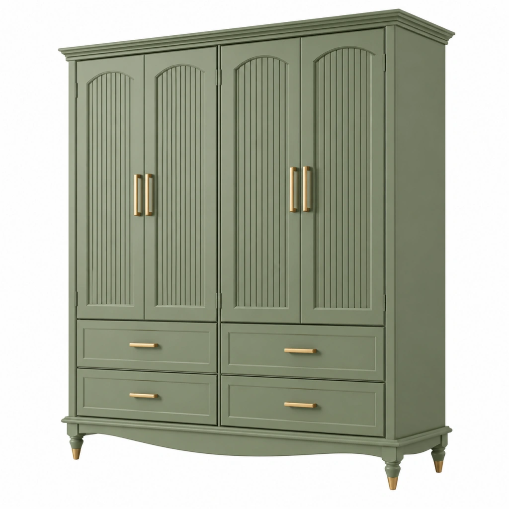 Armadio guardaroba 180 x 60 x 200 cm in legno verde salvia classico con 4 ante e 4 cassetti