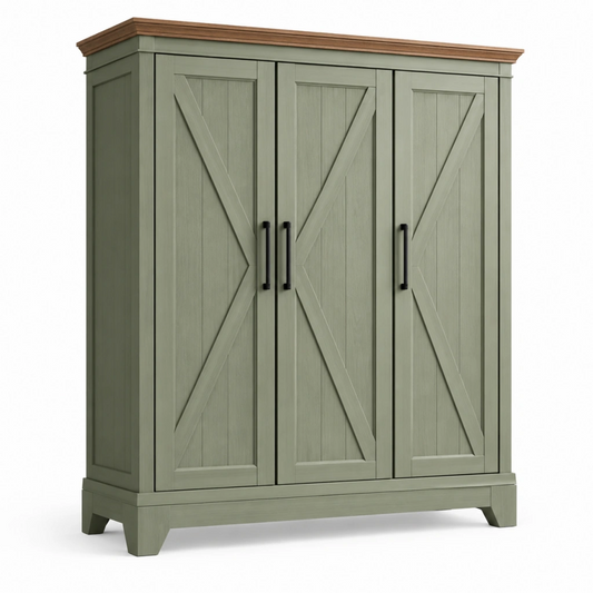 Armadio 150 x 60 x 200 cm in legno verde salvia a 3 ante stile rustico