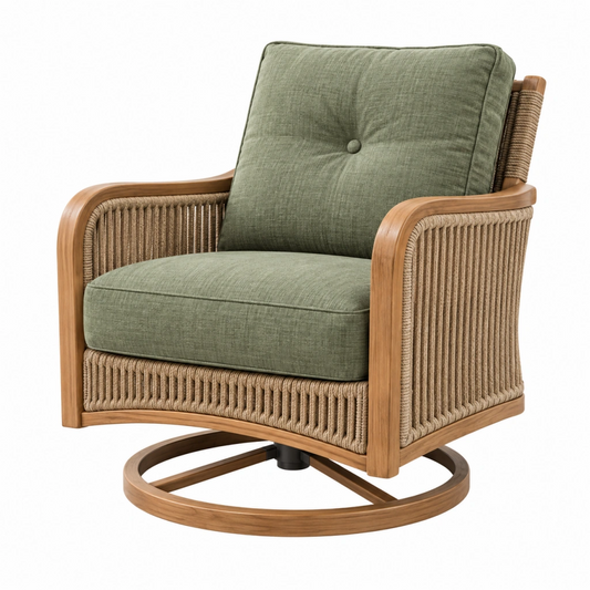 Poltrona girevole da esterno 82 x 85 x 90 cm in legno e corda verde stile naturale