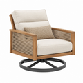 Poltrona girevole 82 x 84 x 88 cm in legno beige e marrone con corda intrecciata