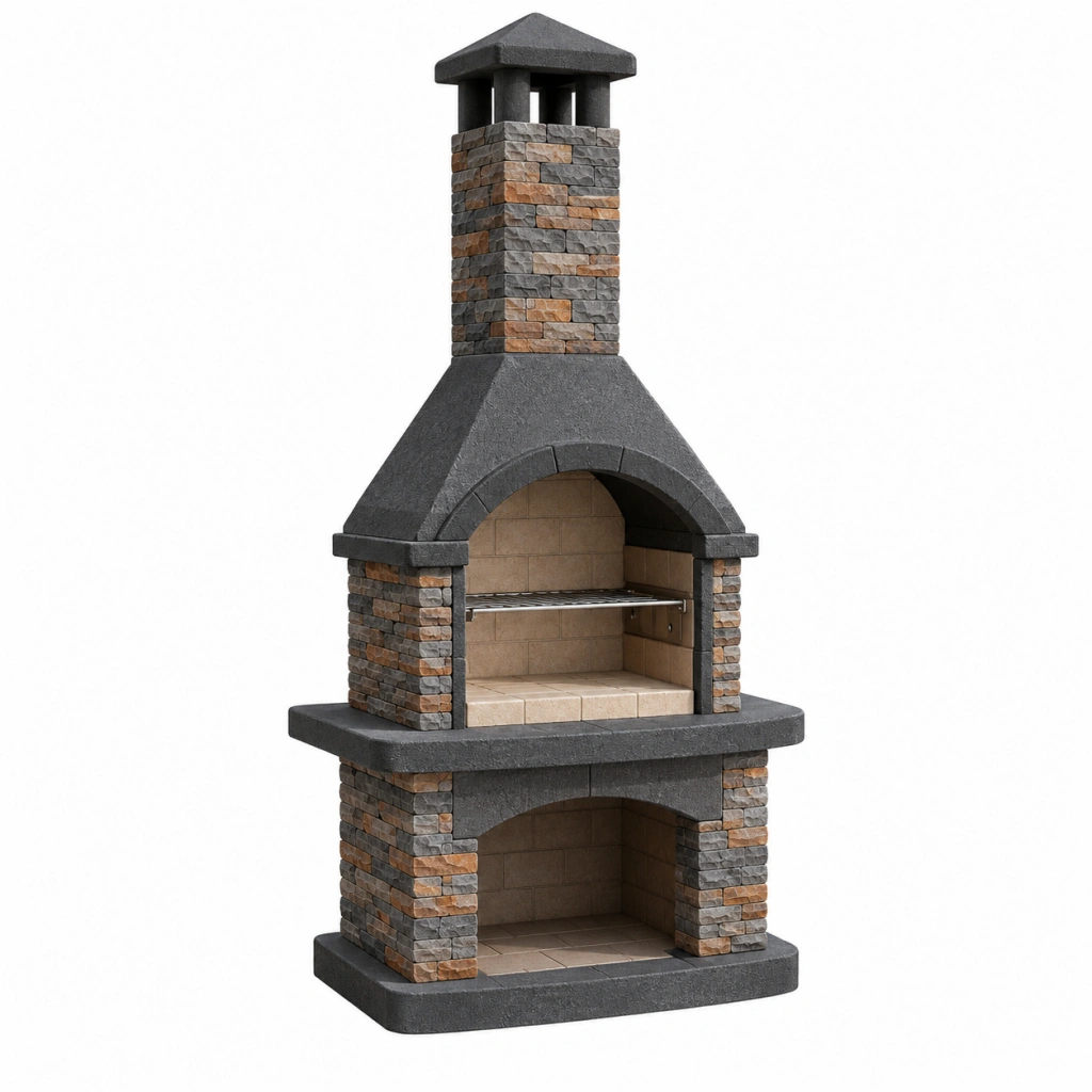 Barbecue da giardino 120 x 70 x 250 cm in pietra e cemento grigio marrone con griglia stile rustico