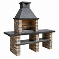 Barbecue da giardino 160 x 70 x 220 cm in pietra grigio/marrone con griglia in acciaio
