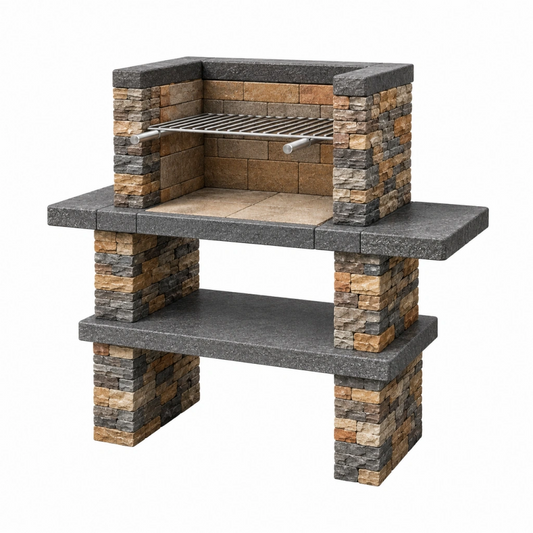 Barbecue da giardino 120 x 60 x 180 cm in pietra grigio marrone con griglia in acciaio